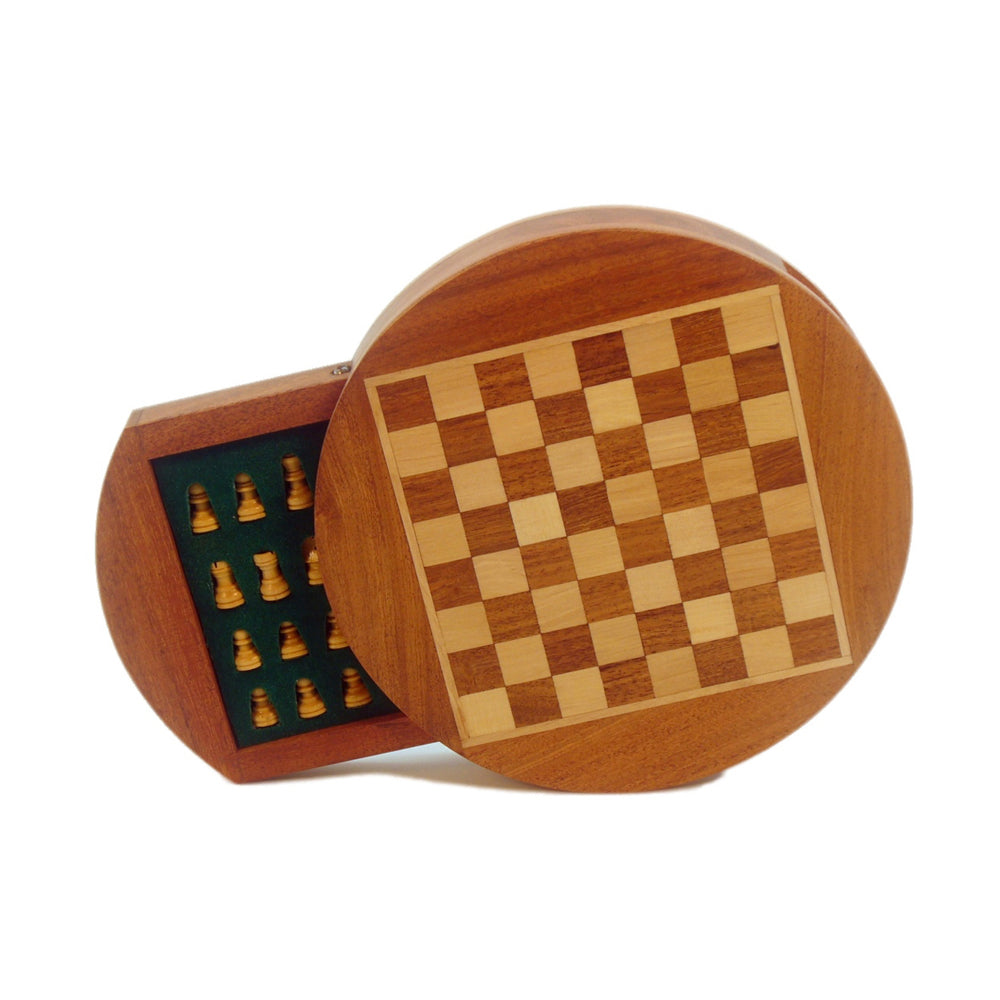 Alternative view of WorldWise Imports 6" Magnetic Round Wood Inlaid Chess Set with Slide Drawer