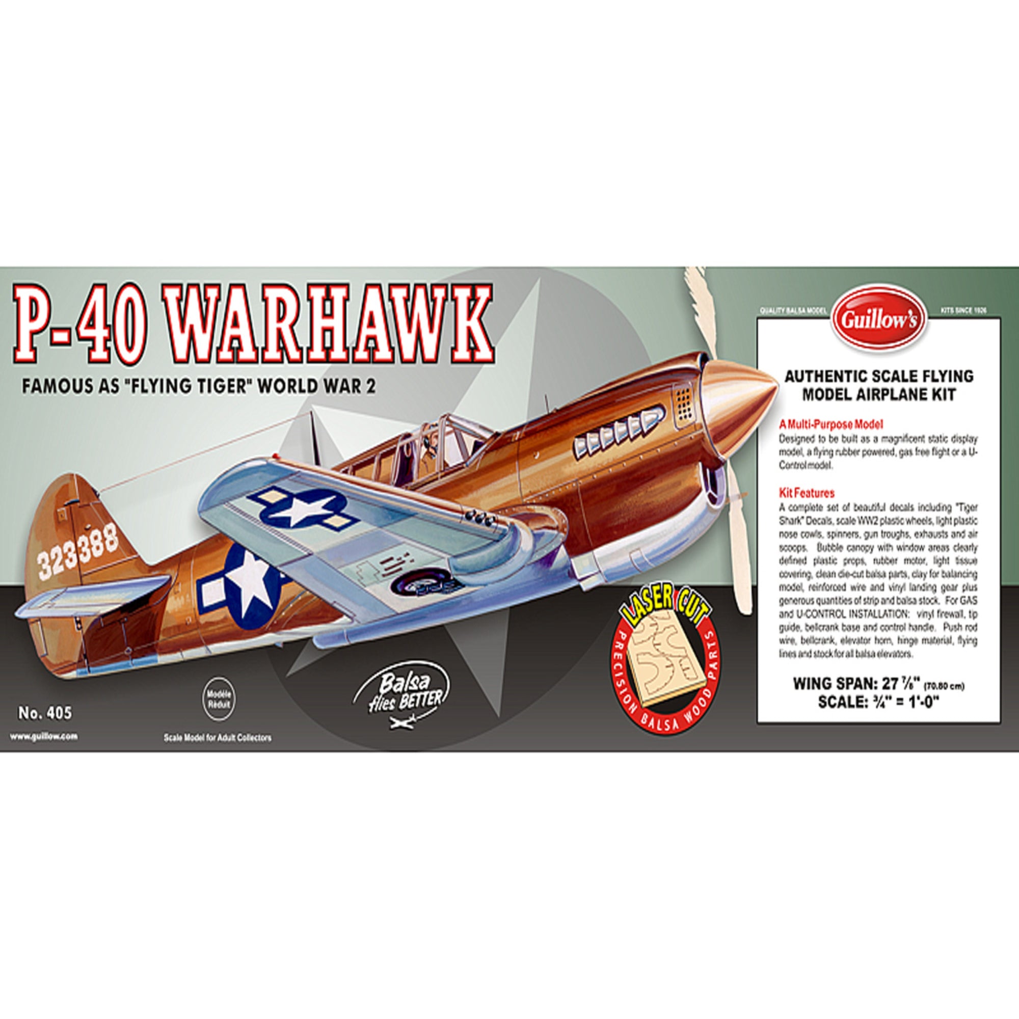 Guillow's P-40 Warhawk 1/16 Scale Laser Cut Model Kit - Image 3