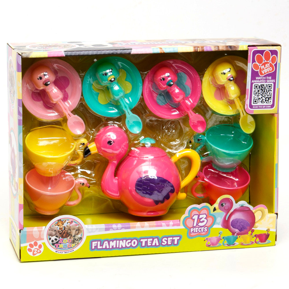 Zoo Troop Flamingo Tea Set - 13-Piece Pretend Play Set For Ages 2+