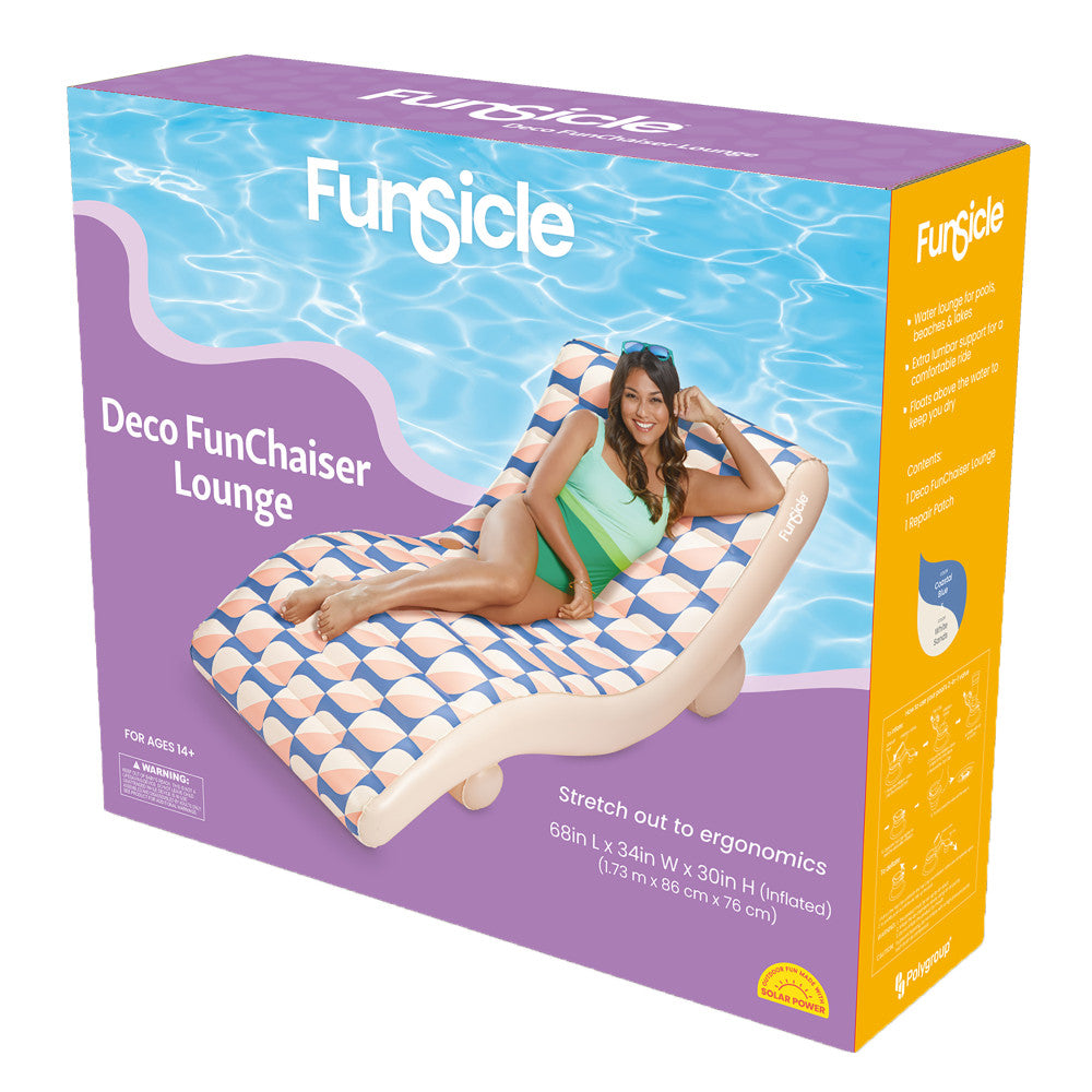 Funsicle Deco FunChaiser Lounge 68" - Blue & Cream Inflatable Pool Float