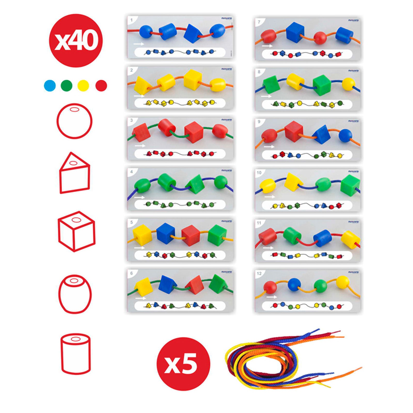 Miniland Educational Activity Shapes - Giant Beads and Laces Set - Learning Toy - Image 3