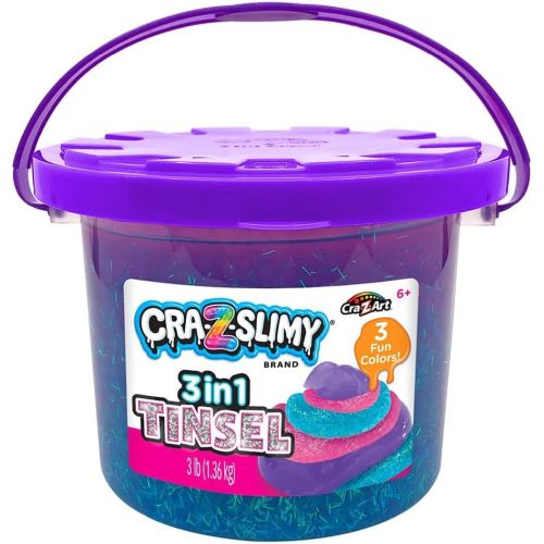 Cra-Z-Slimy Tri-Color Tinsel Bucket - Aqua, Pink, Purple