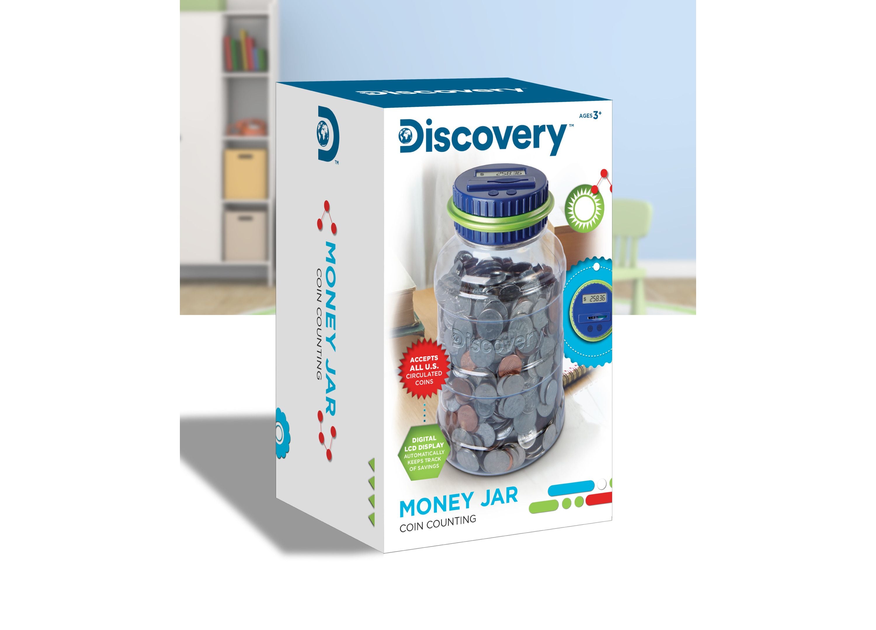 Discovery Kids Coin-Counting Money Jar - Digital LCD Display - Blue/Green - Image 3