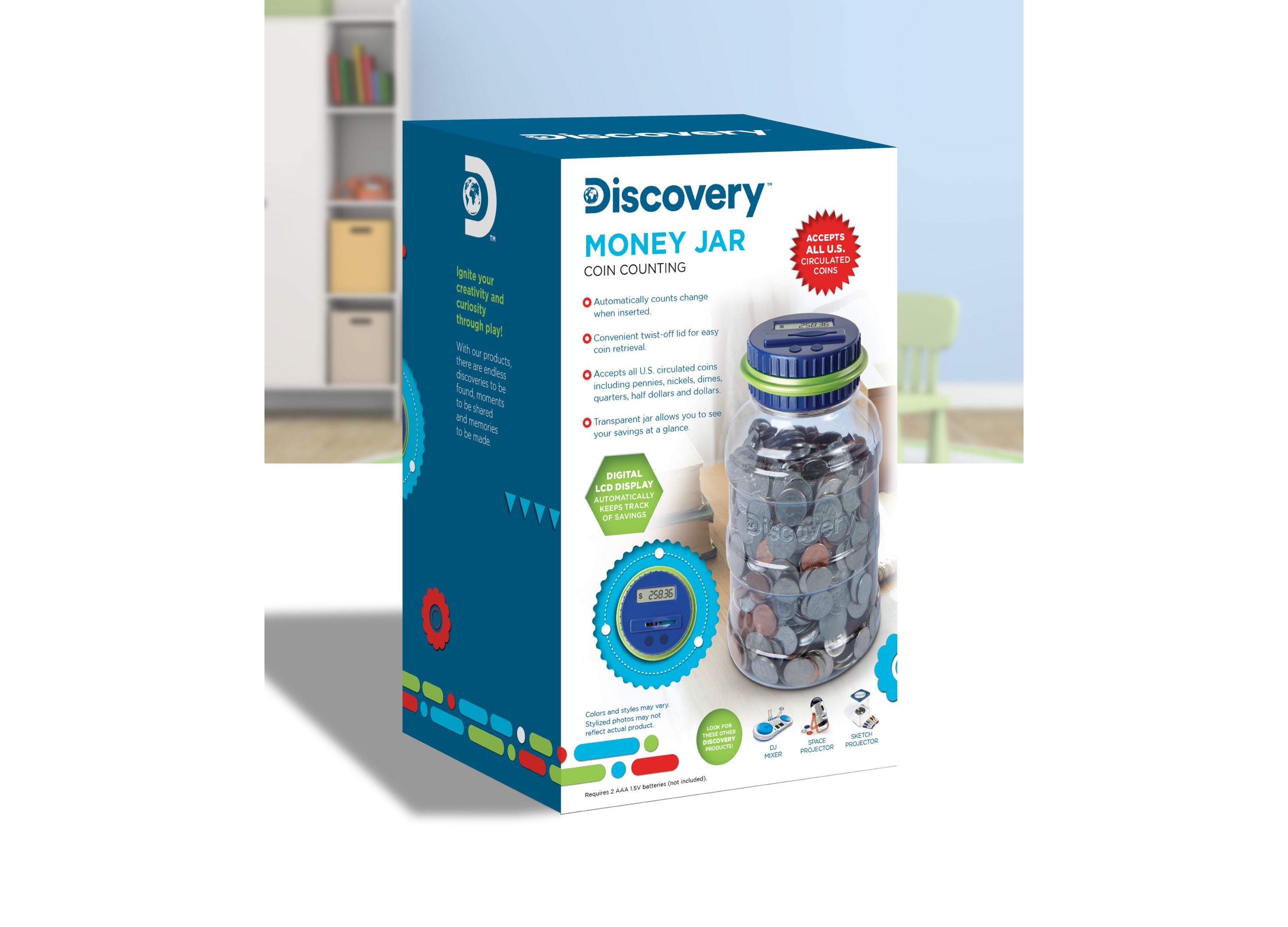 Discovery Kids Coin-Counting Money Jar - Digital LCD Display - Blue/Green - Image 4