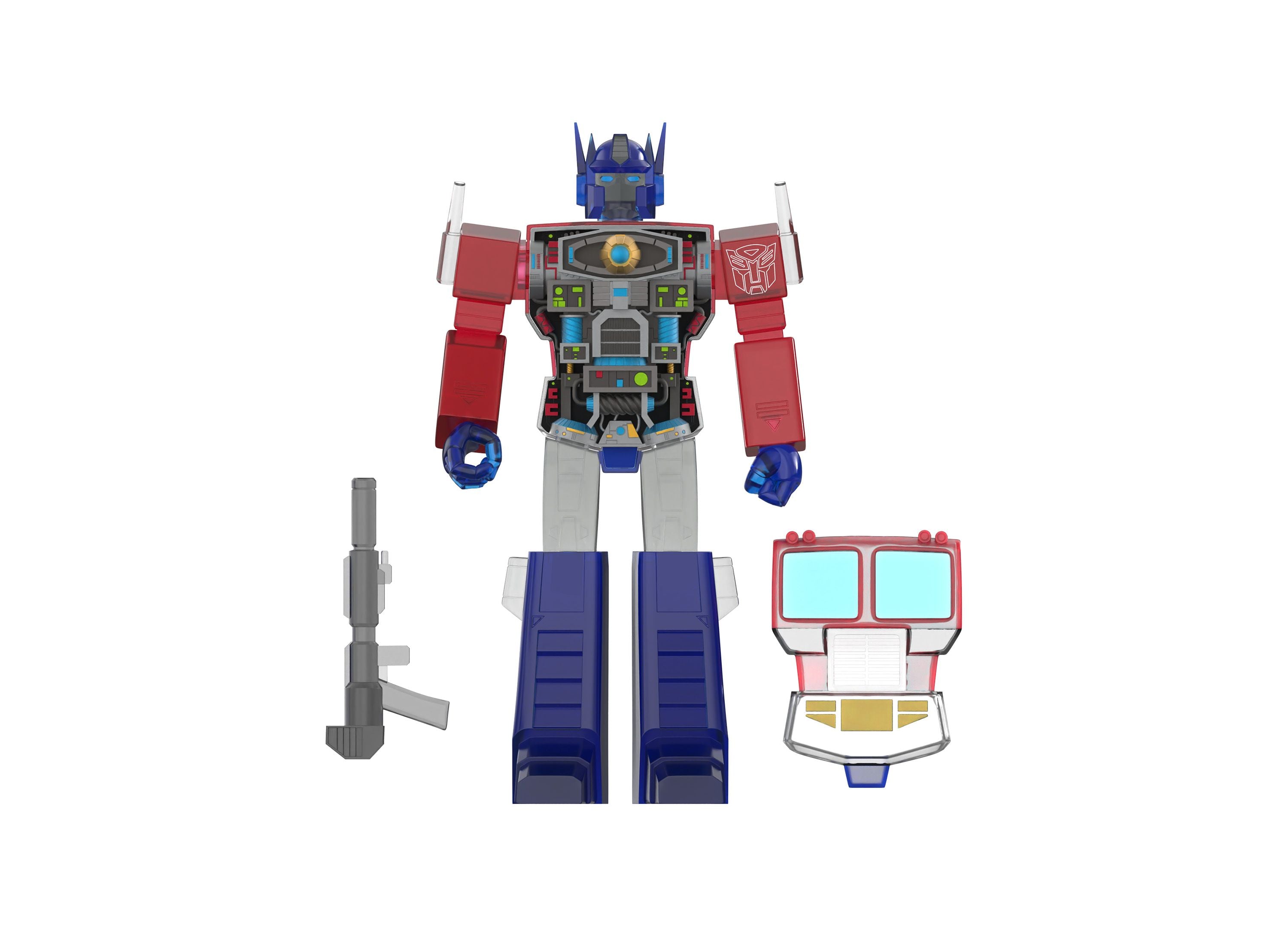 Super7 Transformers Super Cyborg Optimus Prime 11 inch Clear Red / Blue