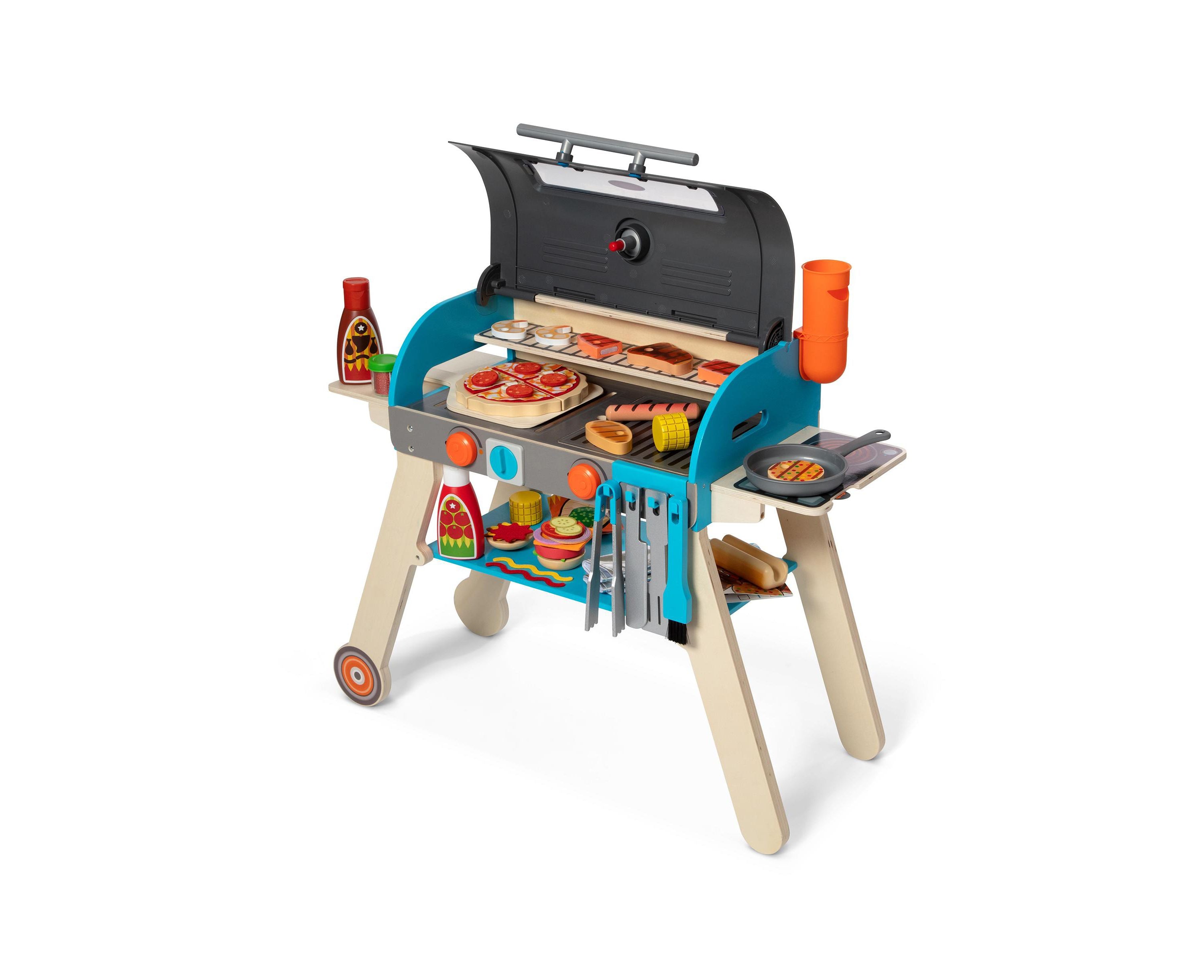 Melissa & Doug Deluxe Wooden BBQ Grill and Pizza Oven Playset - Image 3