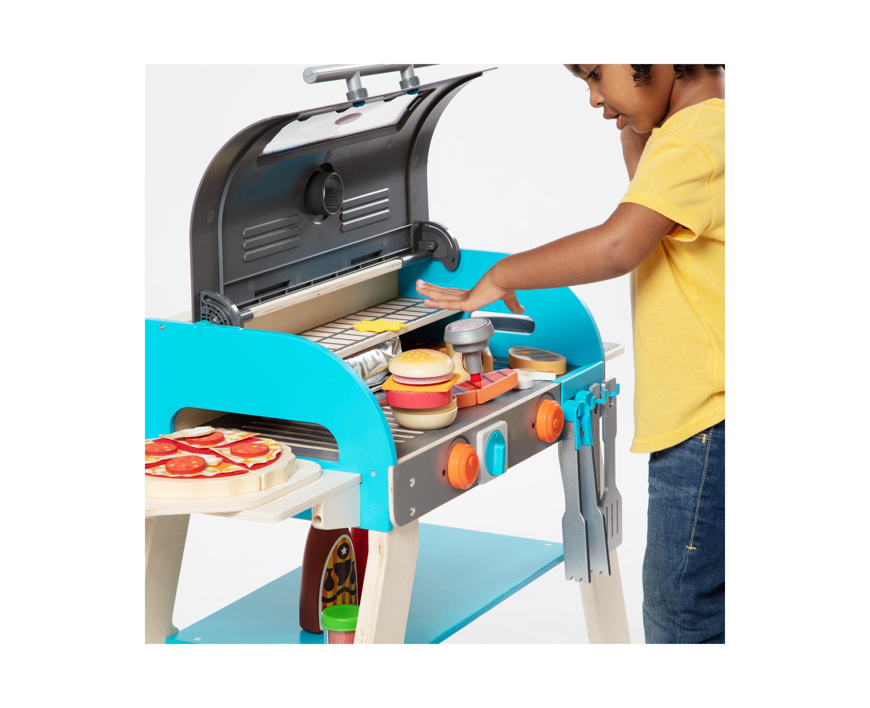 Melissa & Doug Deluxe Wooden BBQ Grill and Pizza Oven Playset - Image 6