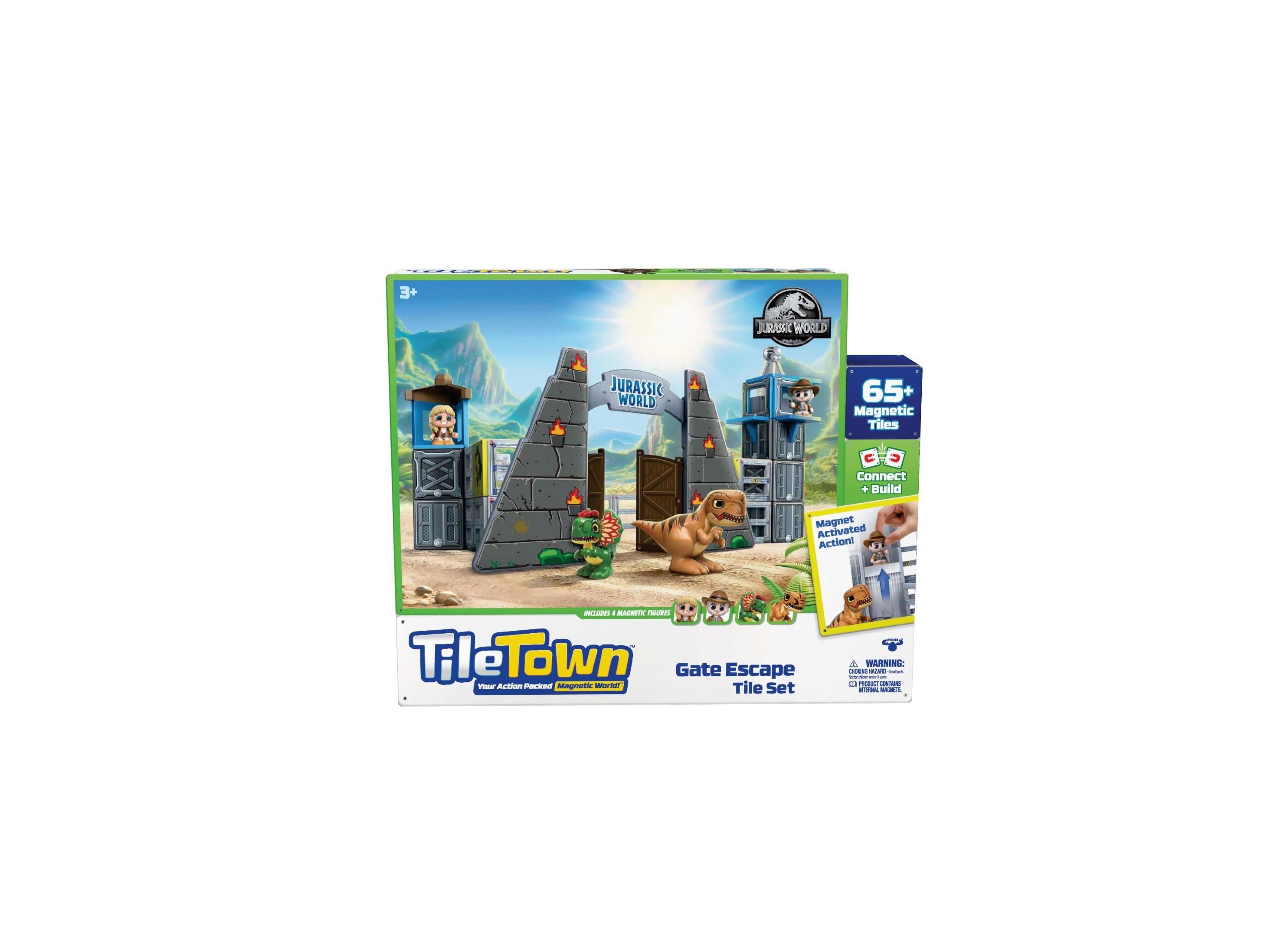 Tile Town Jurassic World Dino Escape Magnetic Tiles Playset, 69 Piece