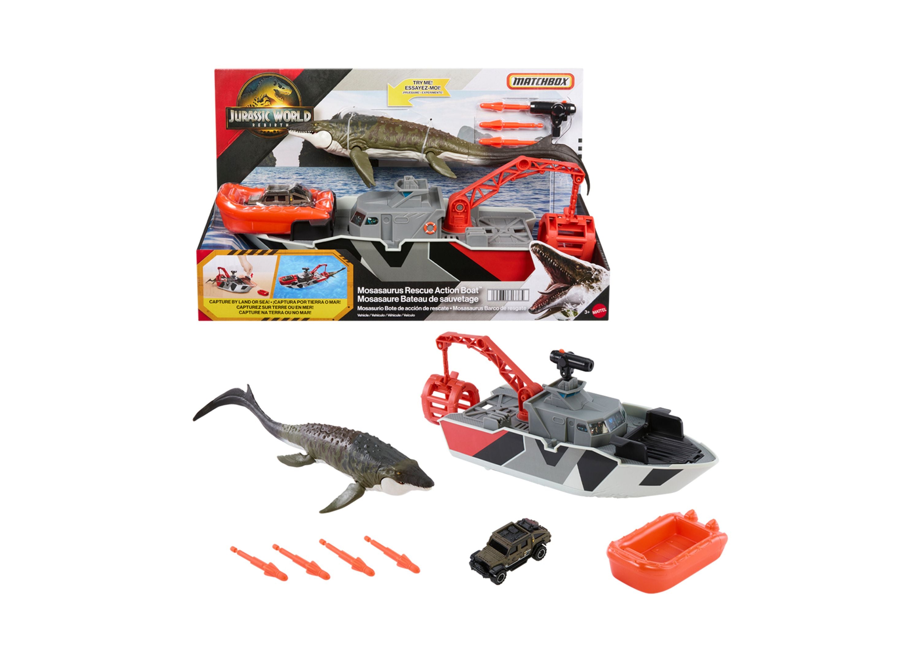 Matchbox Jurassic World 1:64 Mosasaurus Rescue Boat Playset