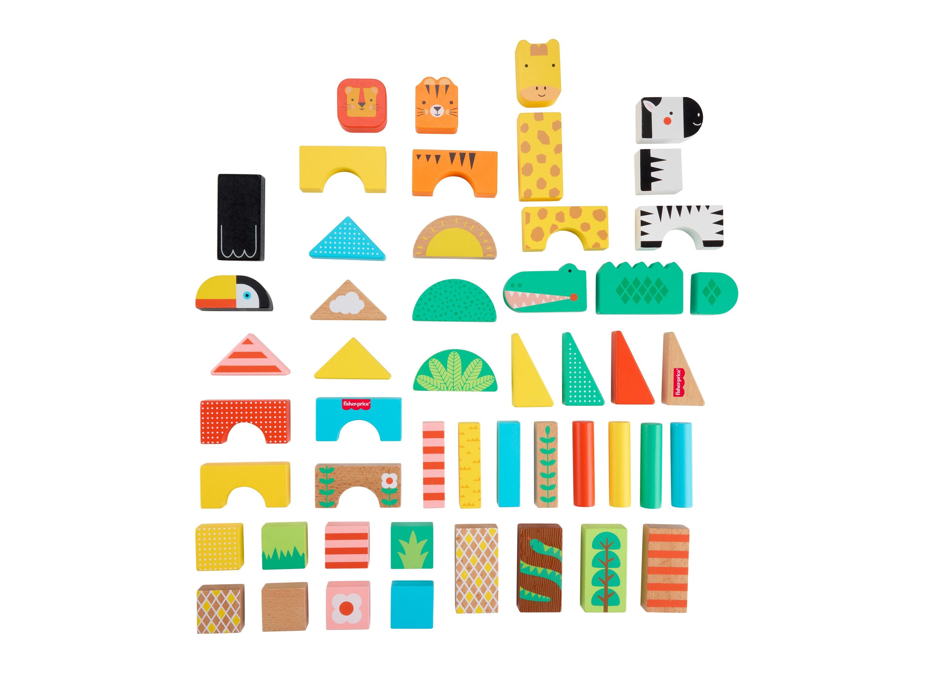 Fisher Price Jungle Adventure 50-Piece Wooden Block Set
