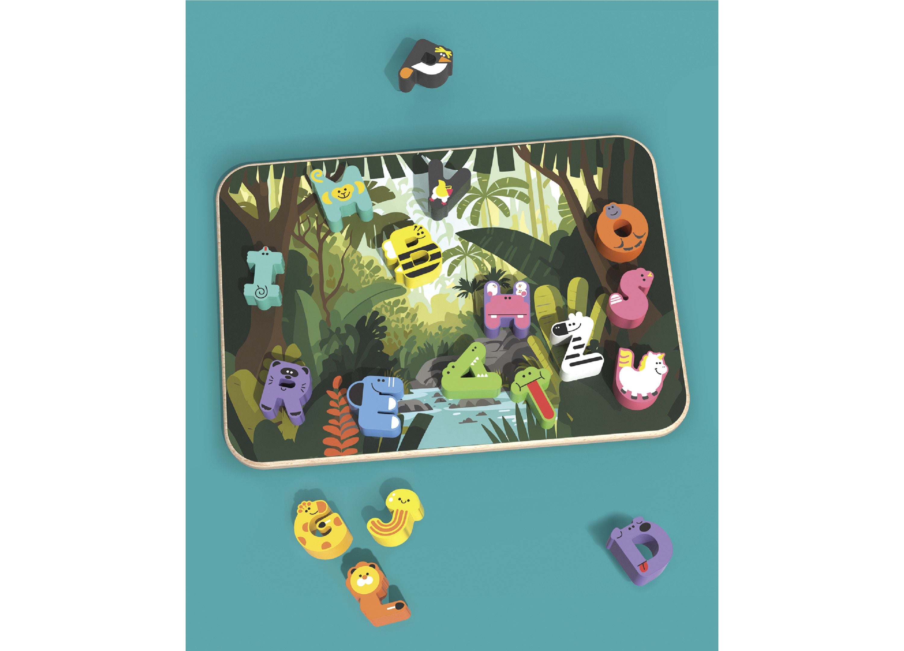 Alternative view of Geoffrey's Toy Box 26-Piece Wooden Alphabet Jungle Puzzle