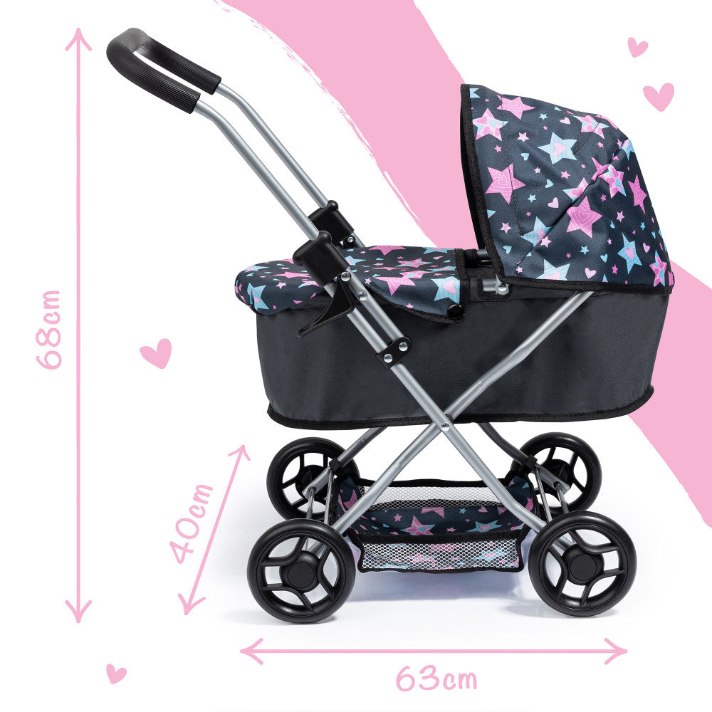 Bayer Design Starry Delight Doll Pram, Turquoise & Pink - Image 3