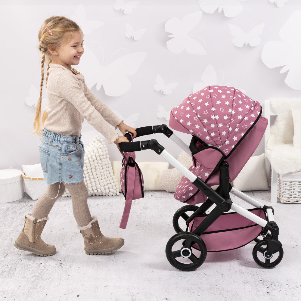 Bayer Design Xeo Pram Playset for Dolls - Pink, White, Stars - Image 5