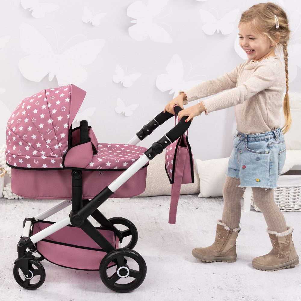 Bayer Design Xeo Pram Playset for Dolls - Pink, White, Stars - Image 6