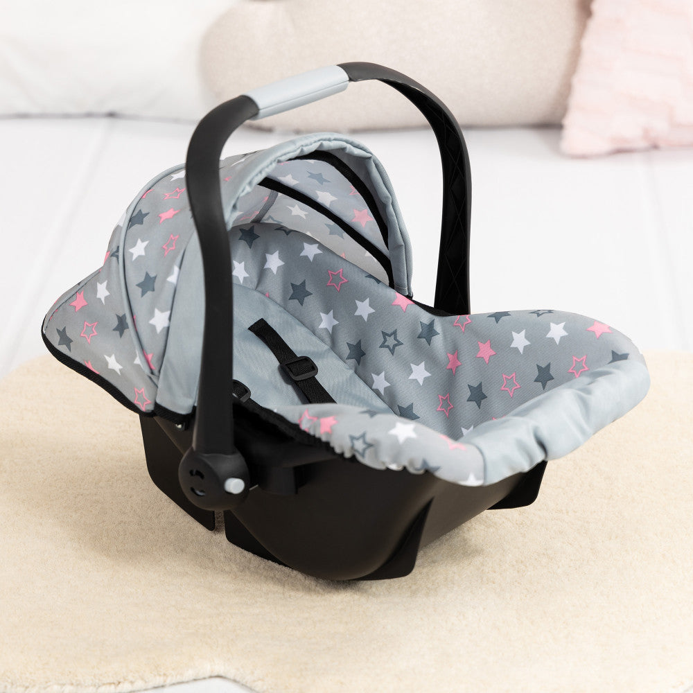 Bayer Design Deluxe Doll Car Seat, Grey with Pink Stars for 18" Dolls - Image 3