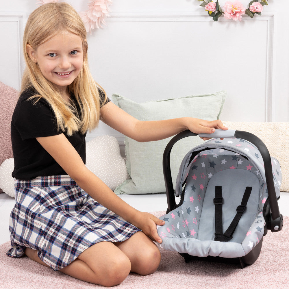 Bayer Design Deluxe Doll Car Seat, Grey with Pink Stars for 18" Dolls - Image 5