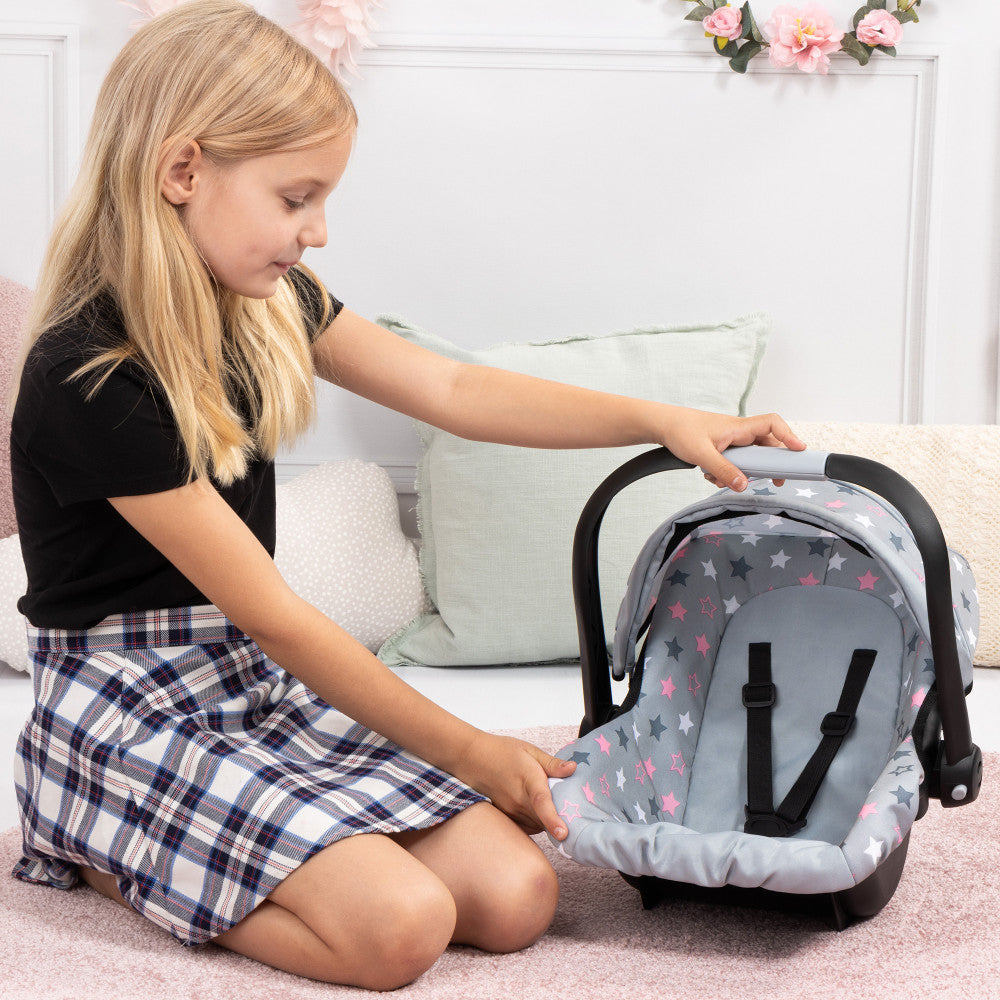 Bayer Design Deluxe Doll Car Seat, Grey with Pink Stars for 18" Dolls - Image 6