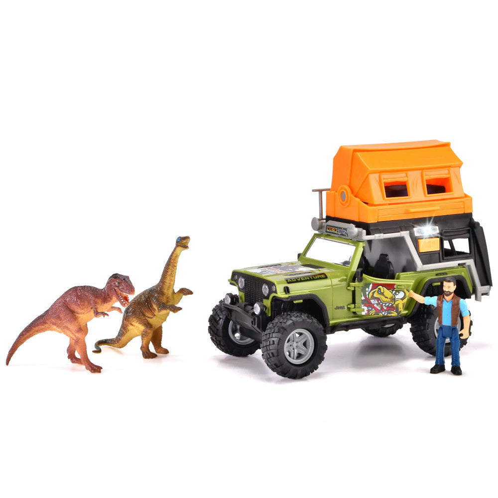 Dickie Toys Jeep Dino Camper Set - Dinosaur Transport Adventure, Green & Orange, Ages 3+