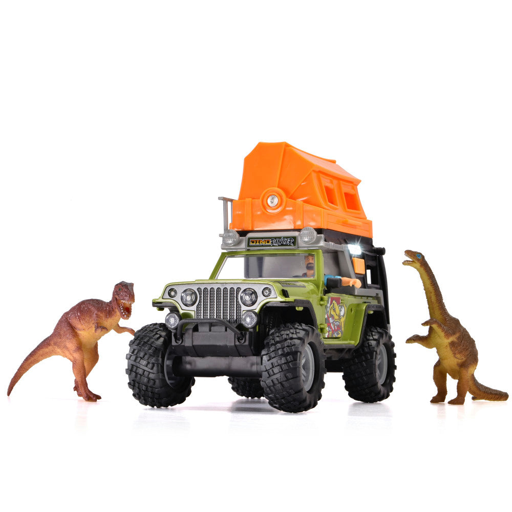 Alternative view of Dickie Toys Jeep Dino Camper Set - Dinosaur Transport Adventure, Green & Orange, Ages 3+