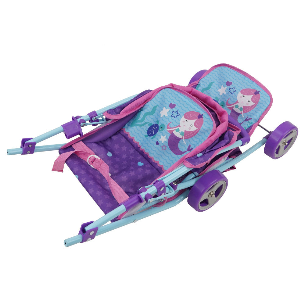 509 Mermaid Twin Doll Stroller with Adjustable Seats and Safety Lock - Image 3