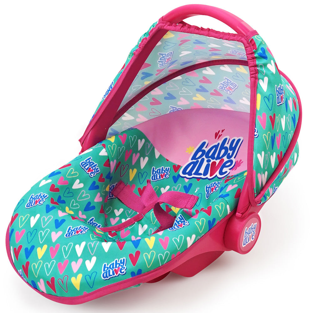 Baby Alive Deluxe Doll Car Seat - Multi-Function, Pink & Green Hearts