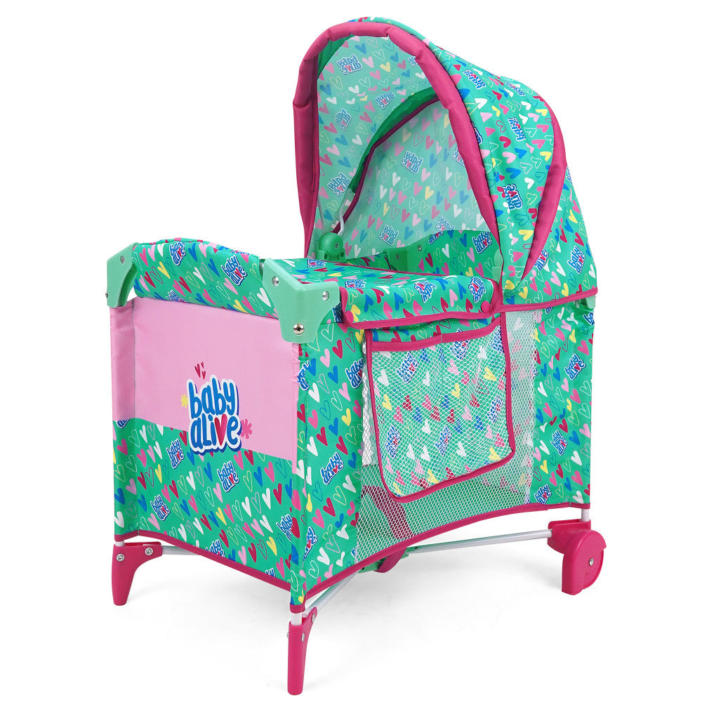 Baby Alive Deluxe Doll Play Yard with Canopy, Green & Pink Hearts