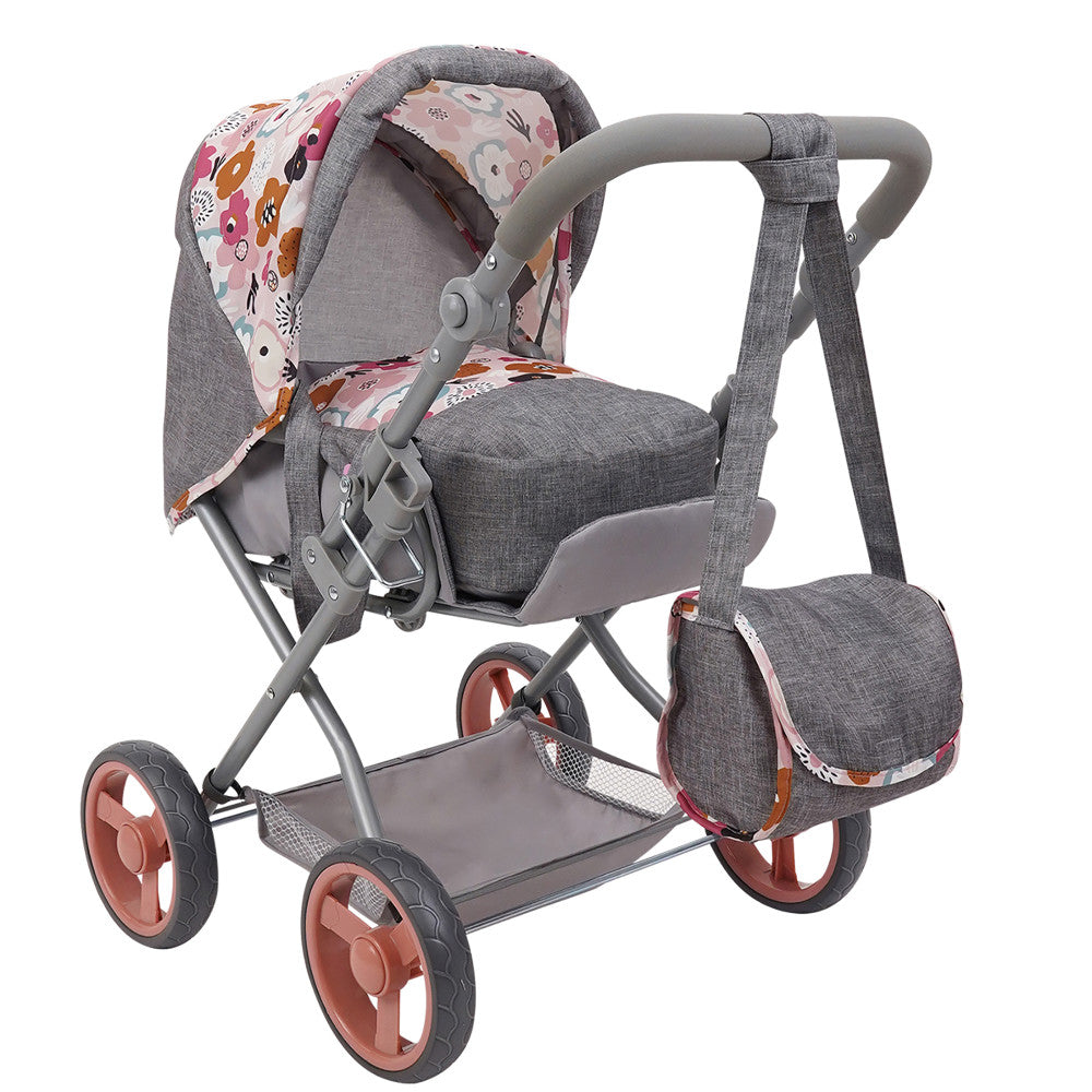 509 Crew Kelly Deluxe Doll Pram with Melange Flora Design and Matching Bag