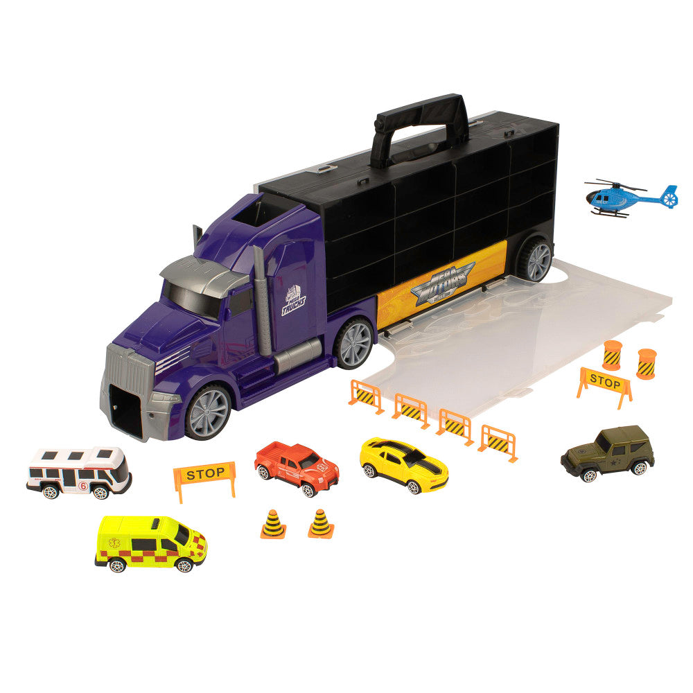 Mighty Motors Blue Heavy Hauler Truck Carry Case with Die-Cast Vehicles