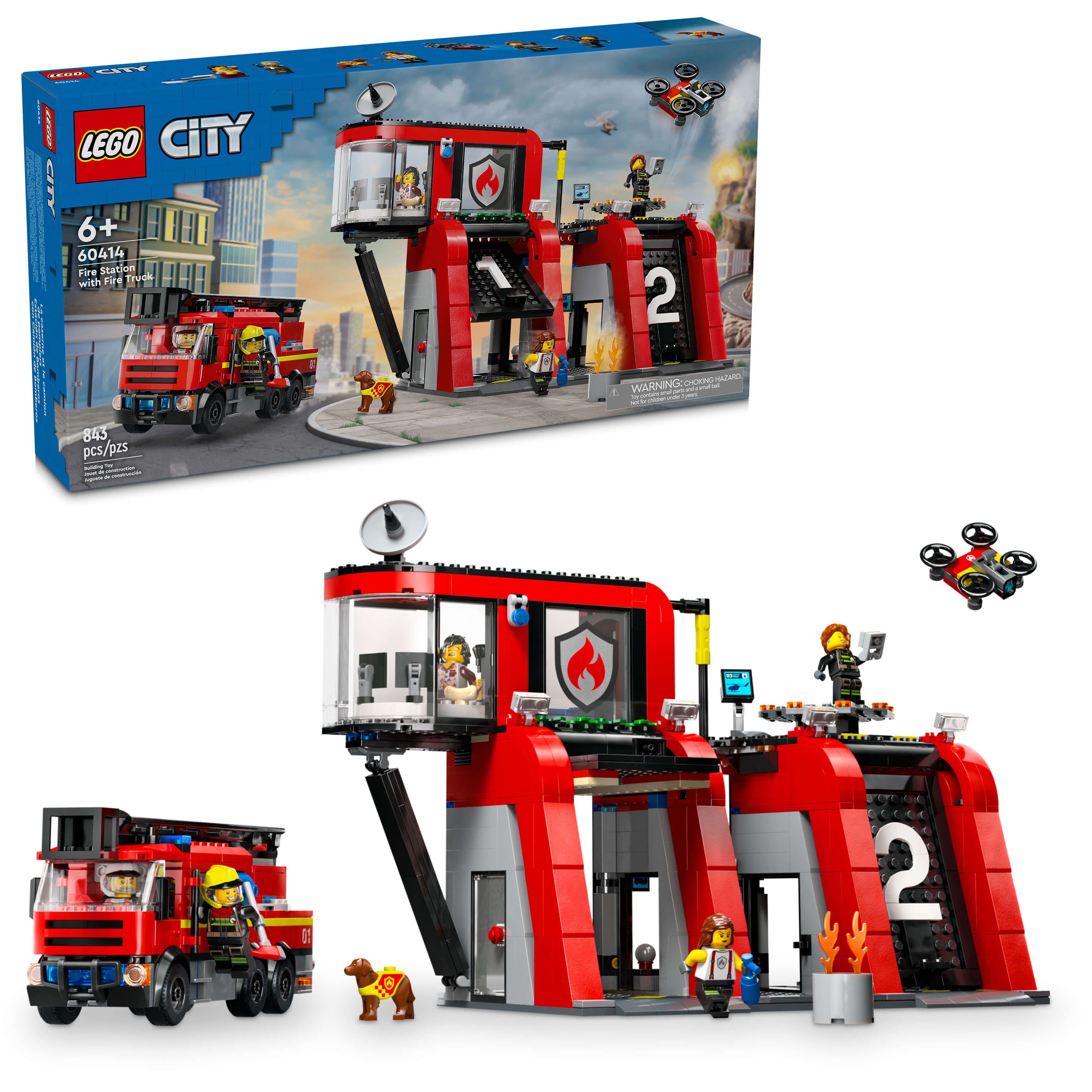 LEGO City Fire Station with Fire Truck Playset 60414 - 843 Pieces