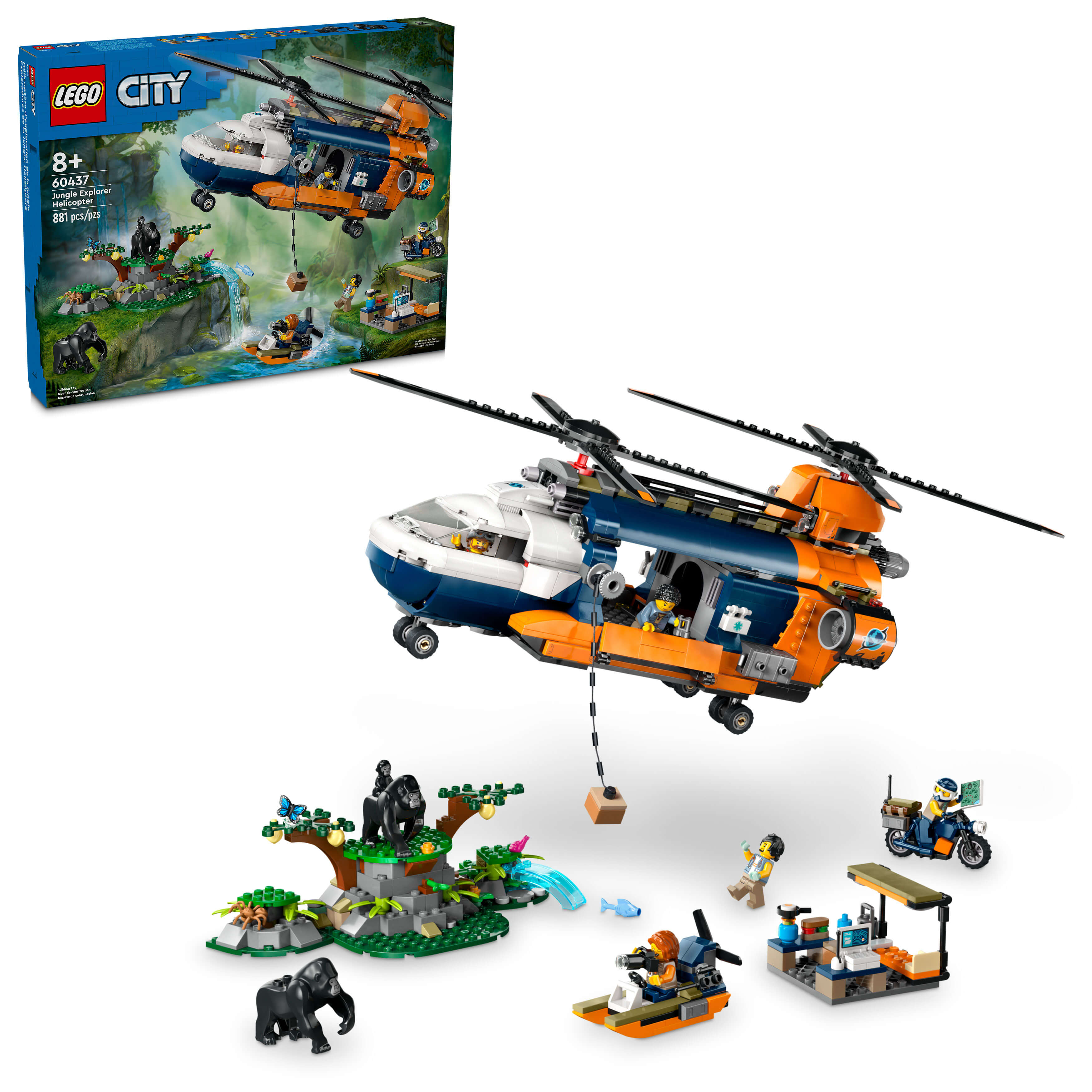 LEGO City Jungle Explorer Helicopter and Base Camp Set 60437 - 881 Pieces