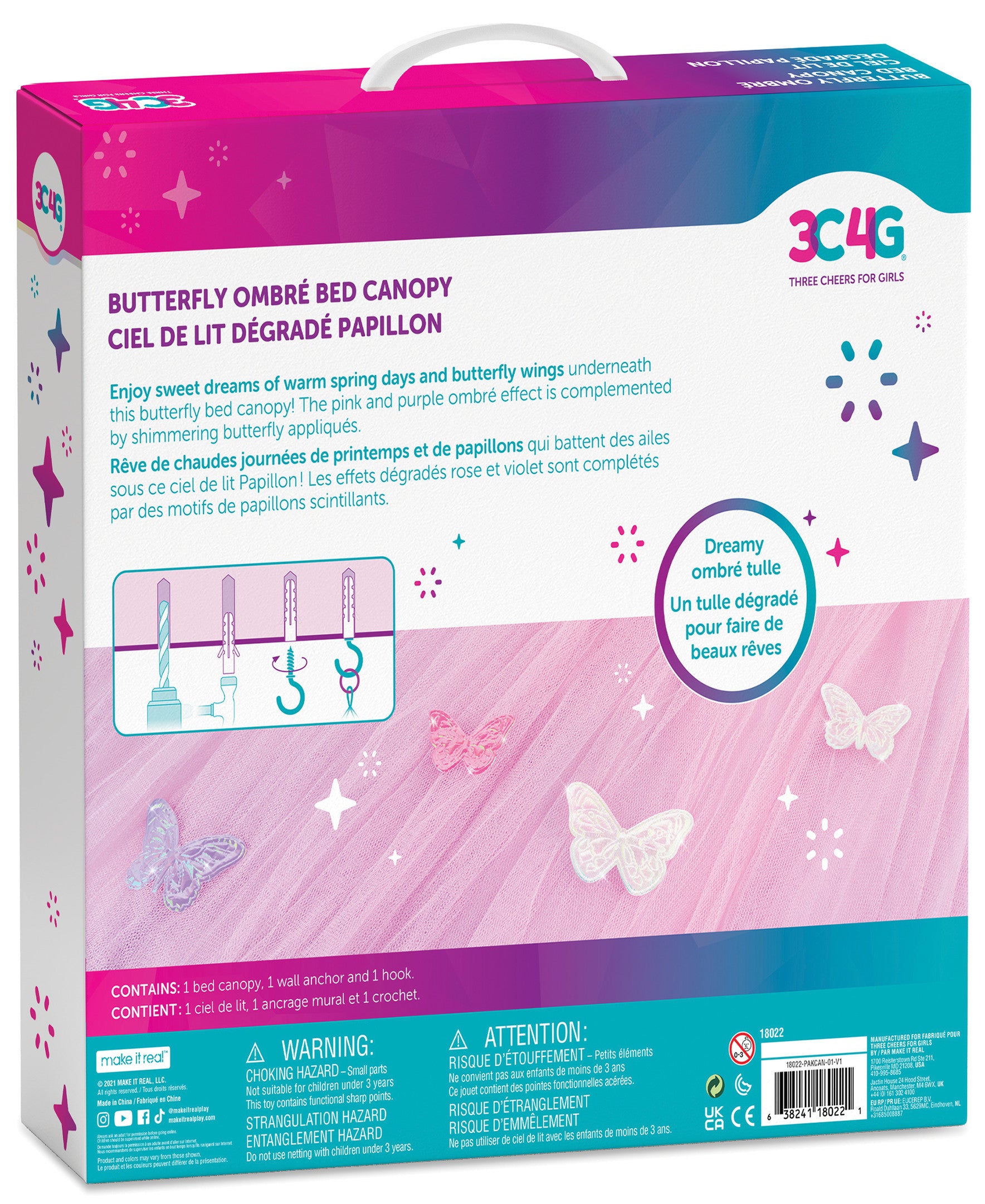Three Cheers For Girls Butterfly Ombre Bed Canopy - Pink/Purple - Image 3