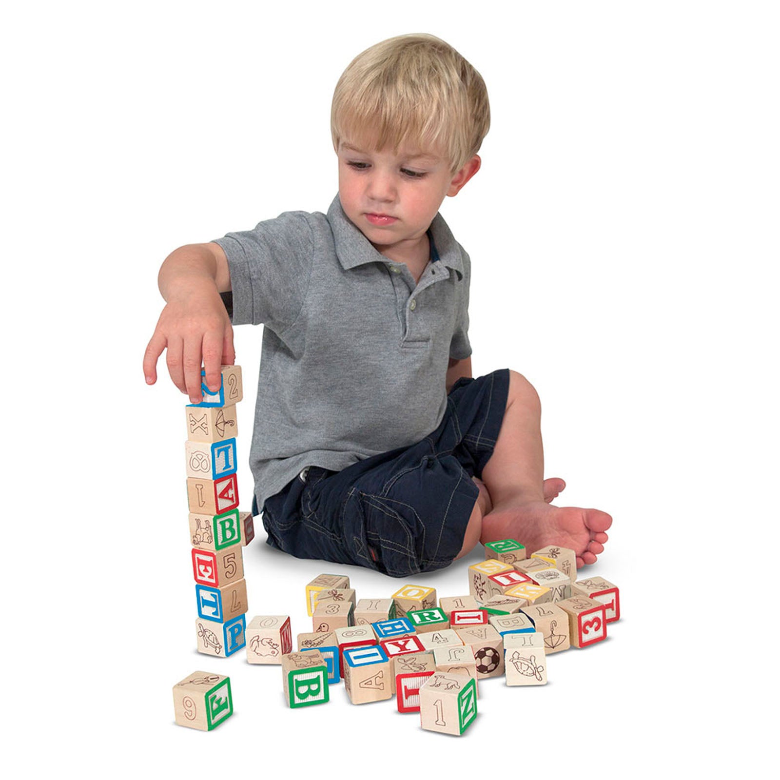 Alternative view of Melissa & Doug Wooden ABC/123 Block Set - 50 Piece Educational Toy