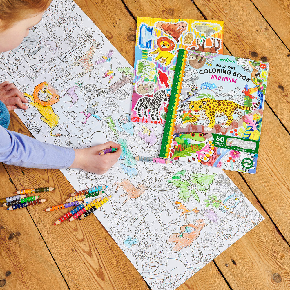 eeBoo Wild Things Fold-Out Coloring Mural Book with 50 Shiny Stickers - Image 4