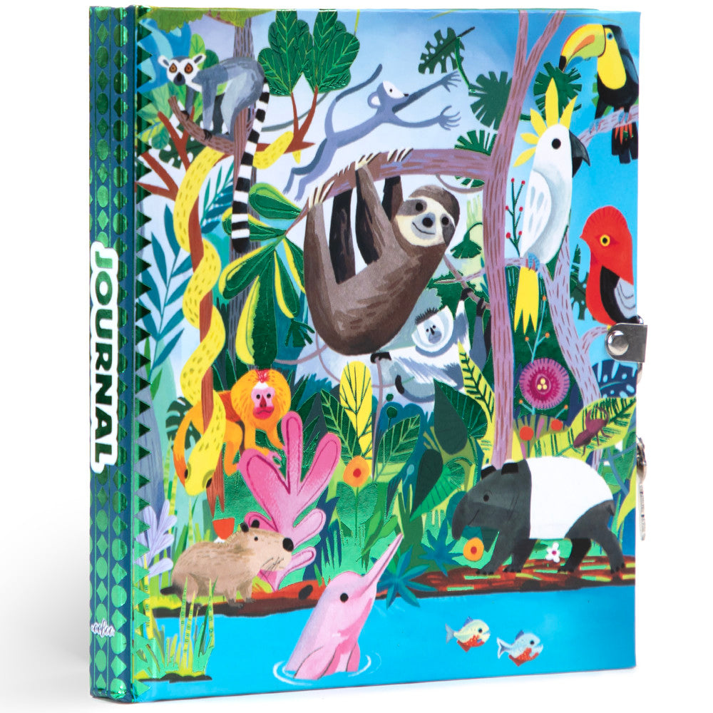 eeBoo Rainforest Animals Foiled Locking Journal - Kids Diary