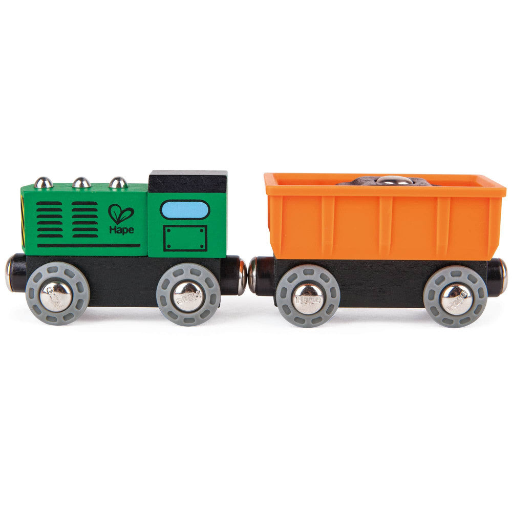 Alternative view of Hape Diesel Freight Train Set - Green & Orange 3pc Wooden Locomotive