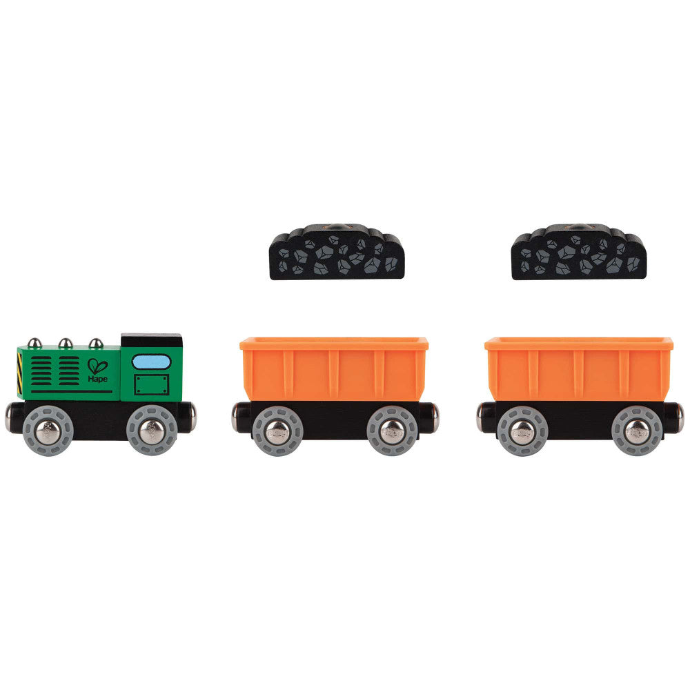 Hape Diesel Freight Train Set - Green & Orange 3pc Wooden Locomotive - Image 3