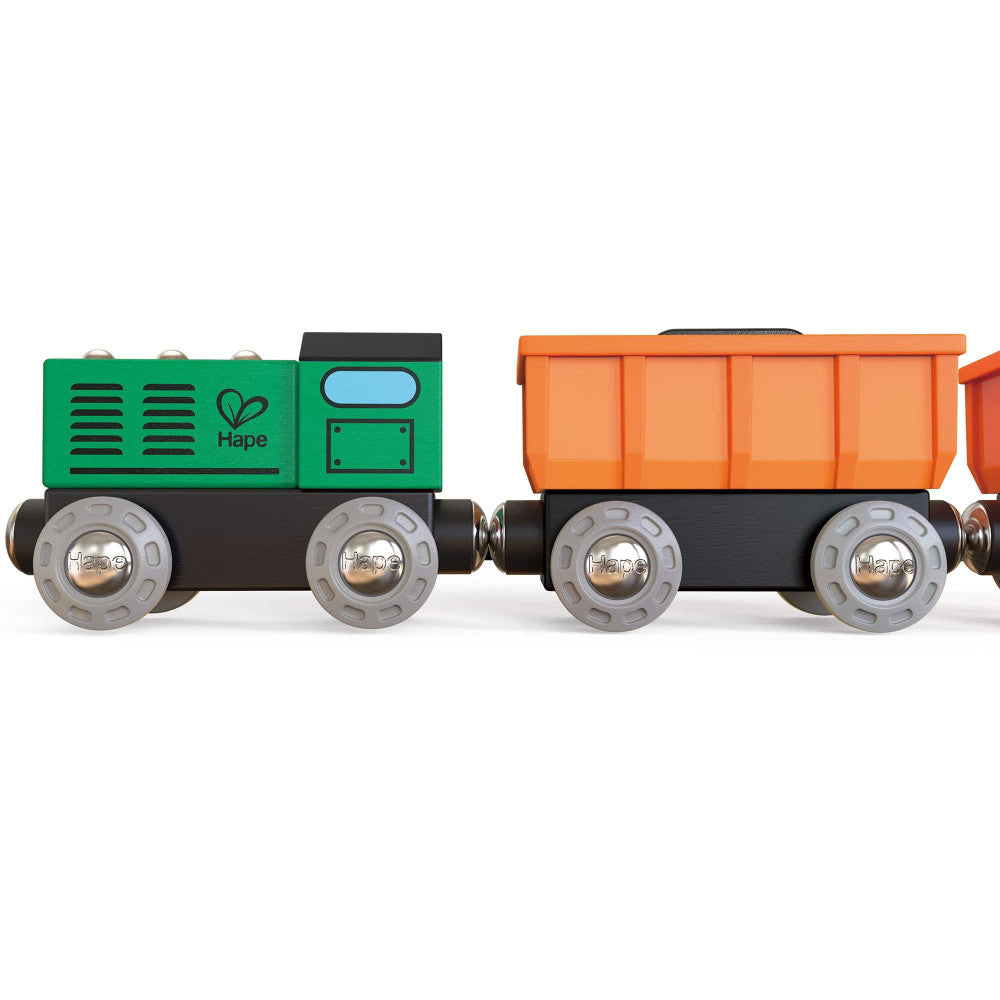 Hape Diesel Freight Train Set - Green & Orange 3pc Wooden Locomotive - Image 4