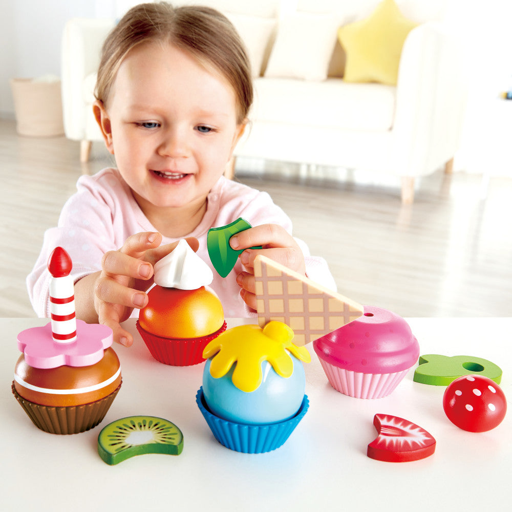 Hape 18-Piece Cupcake Set - Colorful Wooden Desserts Playset - Image 4