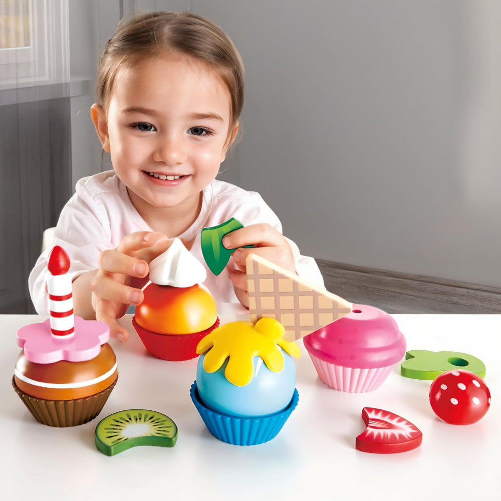 Hape 18-Piece Cupcake Set - Colorful Wooden Desserts Playset - Image 7