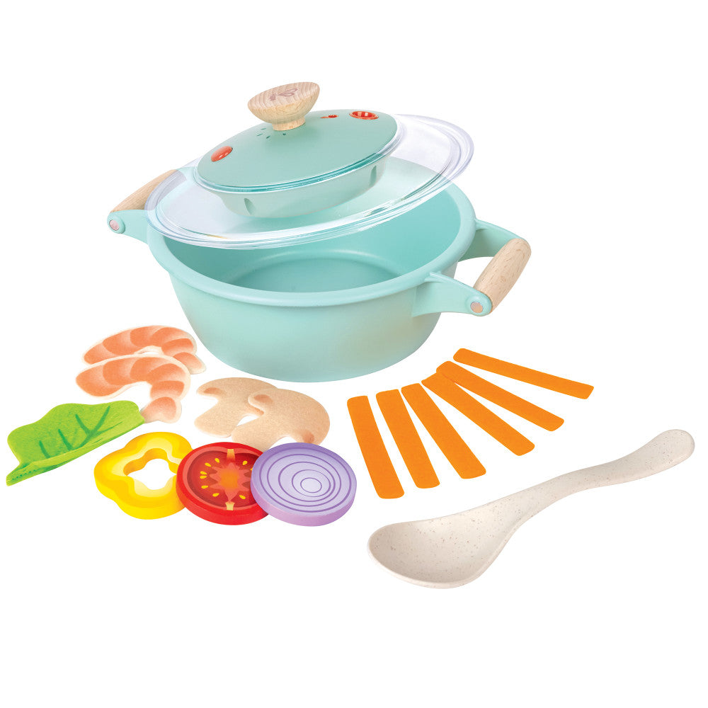 Hape Little Chef Teal Wooden Kitchen Playset - 9pc Cooking & Steam Set