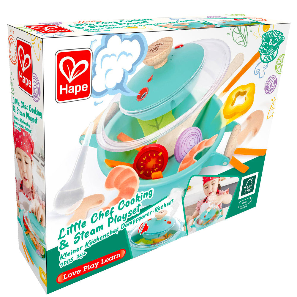 Alternative view of Hape Little Chef Teal Wooden Kitchen Playset - 9pc Cooking & Steam Set