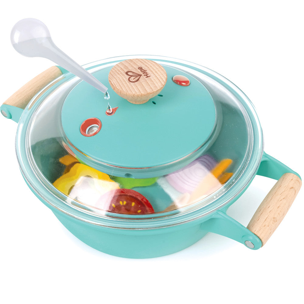 Hape Little Chef Teal Wooden Kitchen Playset - 9pc Cooking & Steam Set - Image 4