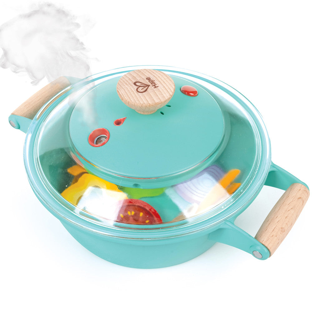 Hape Little Chef Teal Wooden Kitchen Playset - 9pc Cooking & Steam Set - Image 5