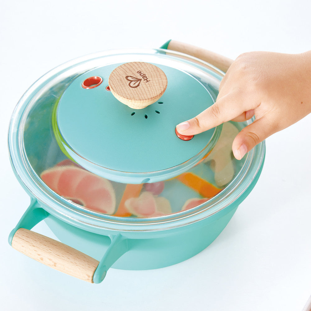 Hape Little Chef Teal Wooden Kitchen Playset - 9pc Cooking & Steam Set - Image 7