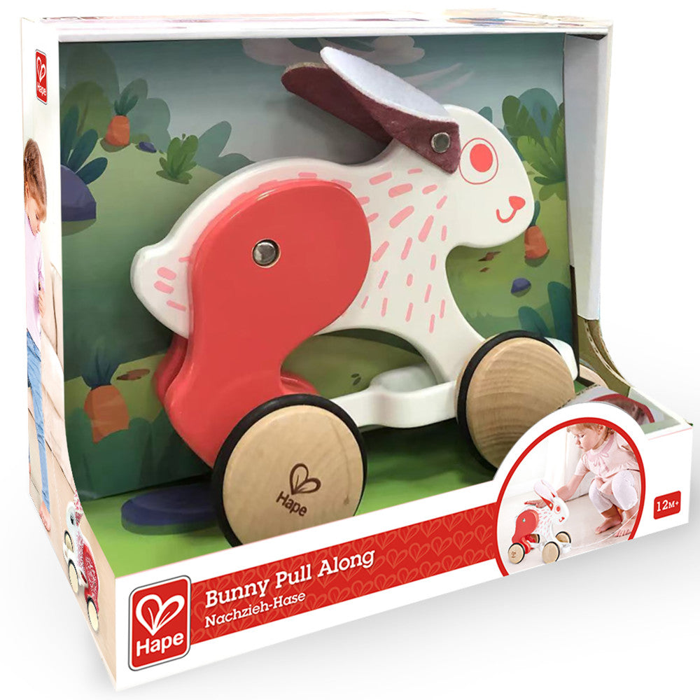 Alternative view of Hape Pull Along Bunny - White & Red Wooden Toy