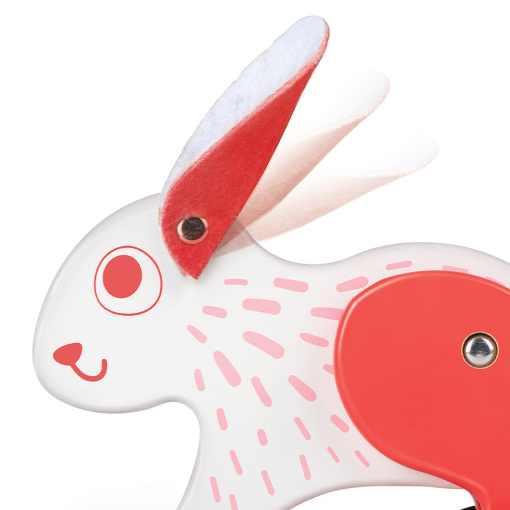 Hape Pull Along Bunny - White & Red Wooden Toy - Image 5