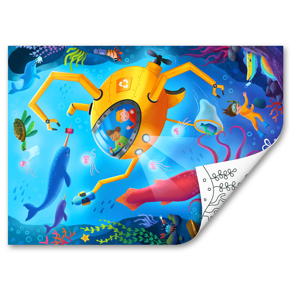 Hape Ocean Rescue 48pc Double-Sided Coloring Jigsaw Puzzle - Image 5