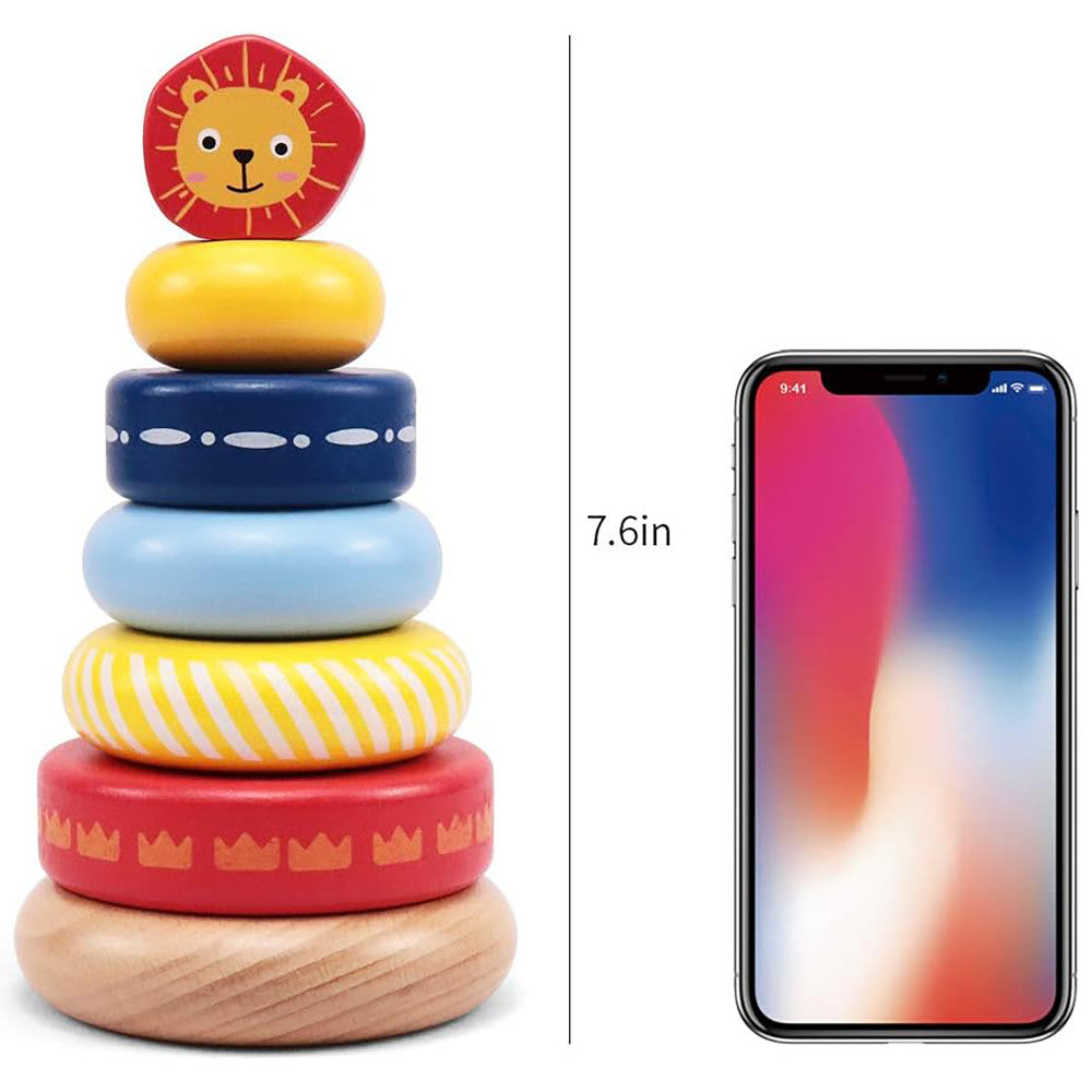 Alternative view of LEO & FRIENDS Lion-Top Wooden Stacking Ring Toy - Colorful