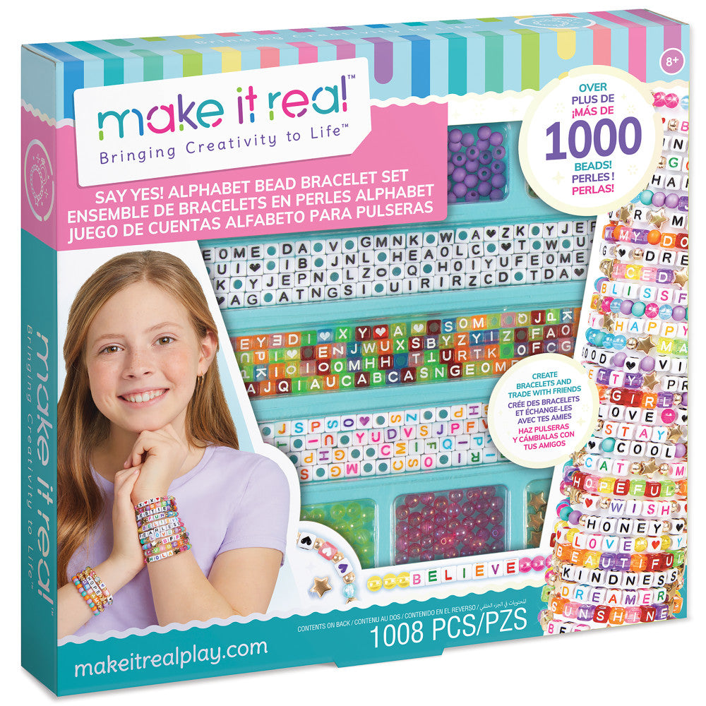 Make It Real Say Yes! Alphabet Bead Bracelet Kit - 1008pc DIY Jewelry Crafting Set