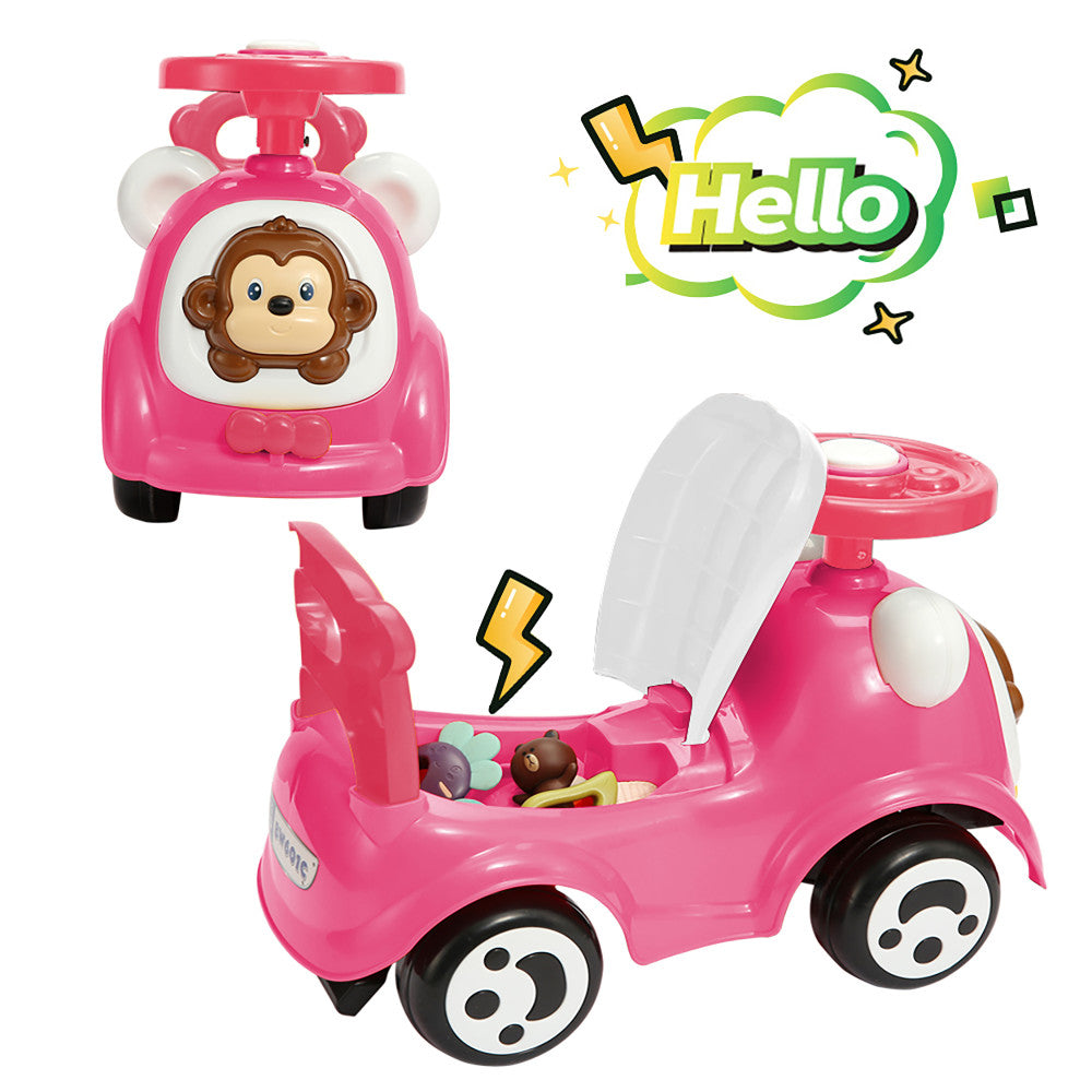 Alternative view of Timate - Push & Ride Racer - Pink & Monkey - Foot-To-Floor Ride-On